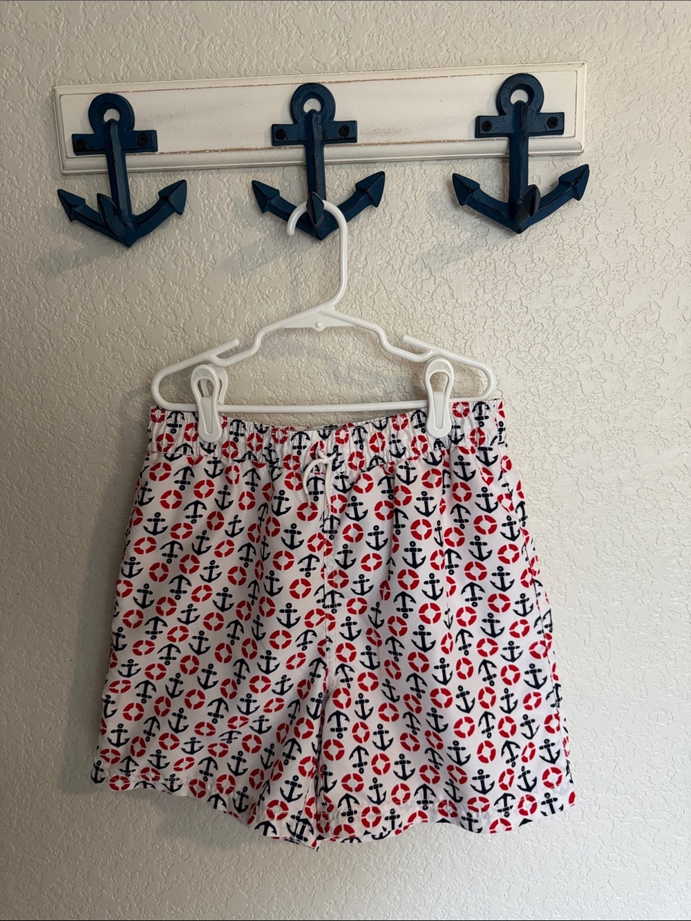 Janie and Jack Red & Navy Nautical Print Swim Shorts